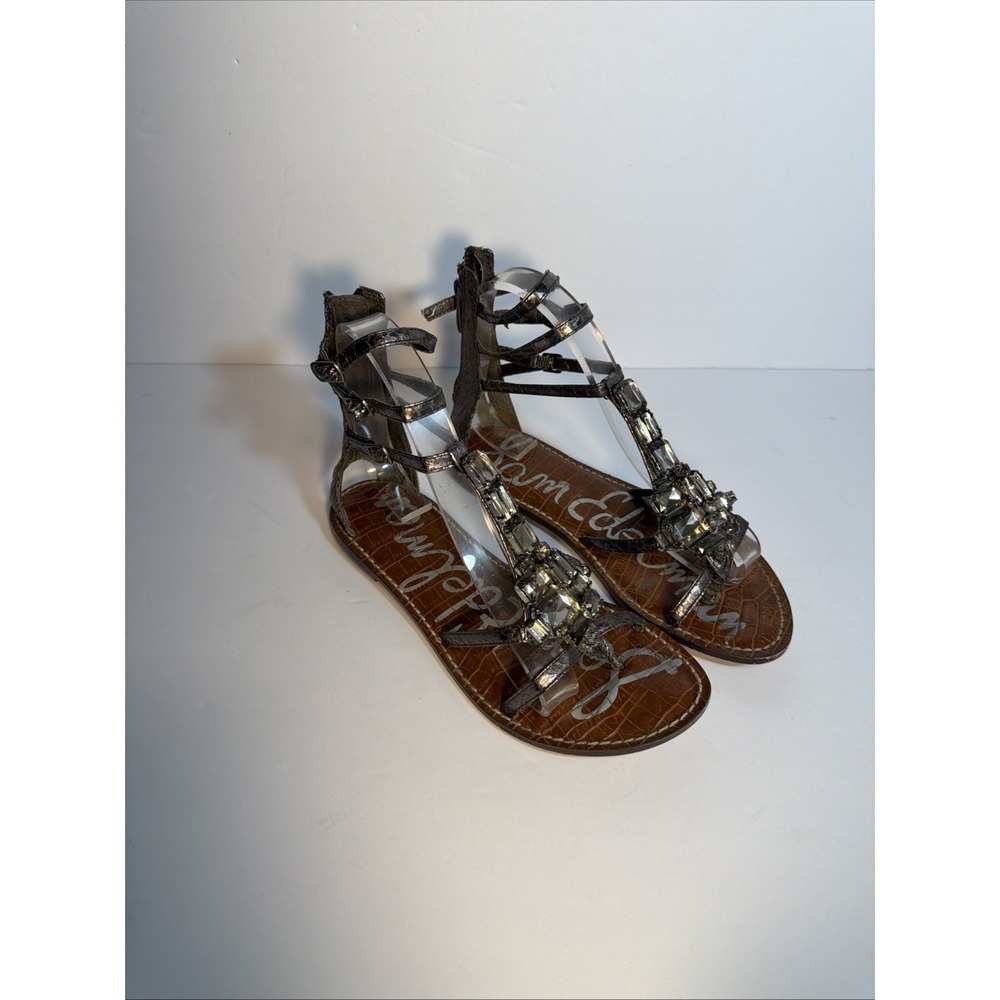 Sam Edelman Gunmetal Rhinestone Jeweled Gladiator Sandal Bling Snake Bronze 6.5